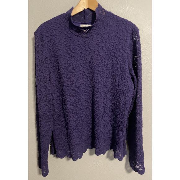 Coldwater Creek Tops - Coldwater Creek Womens Top XL Purple Floral Lace Mesh Stretch Lined Romantic